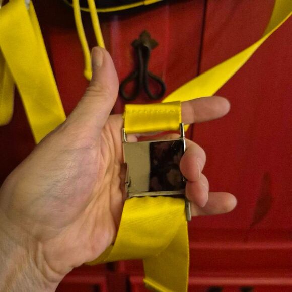 NWOT boohooMAN Crossbody Bag Carryall Black Yellow Double Strap Silver Hardware - Picture 4 of 4